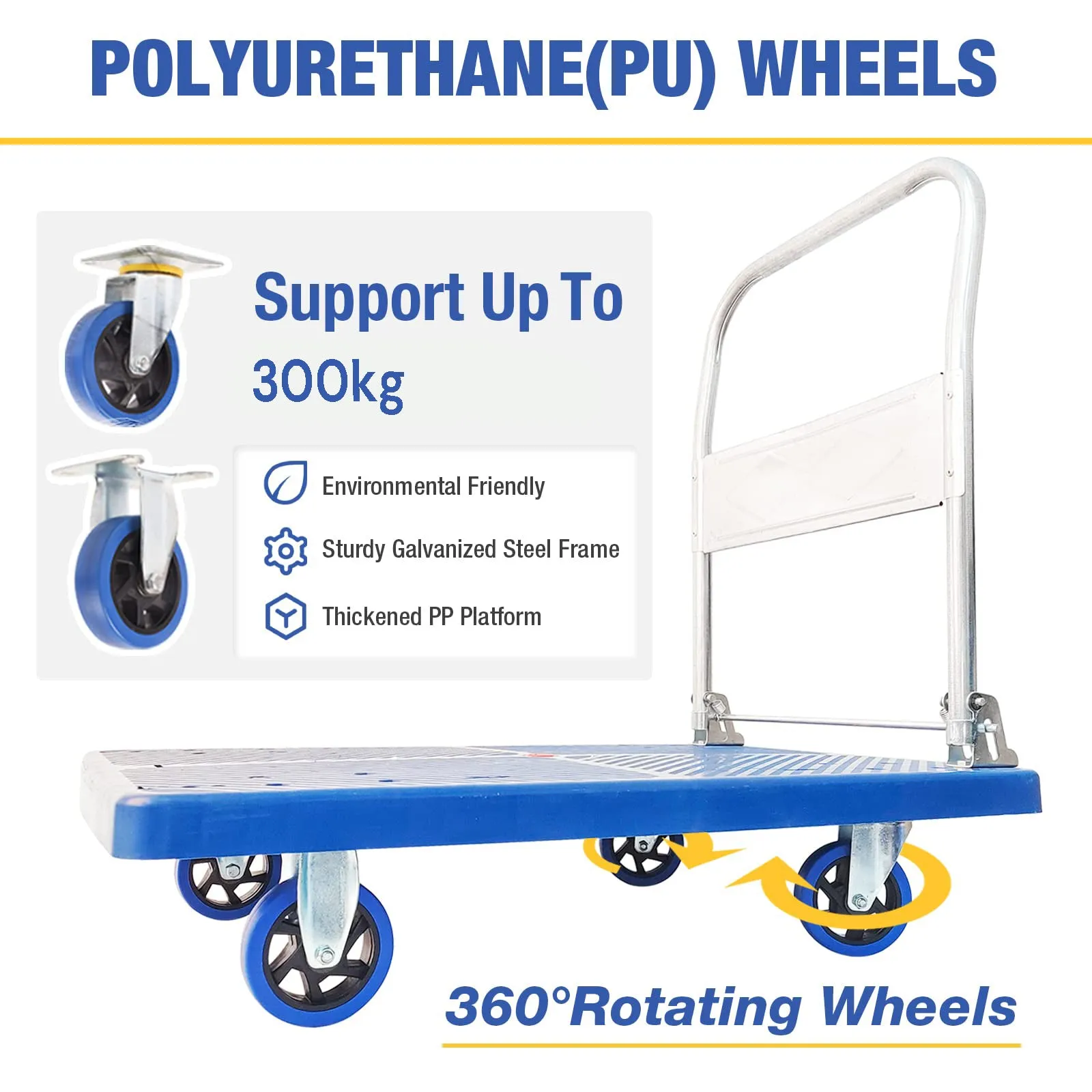 300kg Foldable Warehouse Platform Trolley | Truck Dolly | Swivel Wheels | Moving Cart | Flatbed