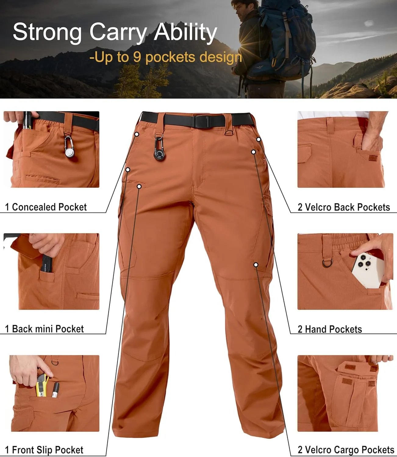 Arunlluta Men??s Tactical Pants, Ripstop Water Resistant Cargo Work Pants for Men, Stretch Hiking Pants Lightweight