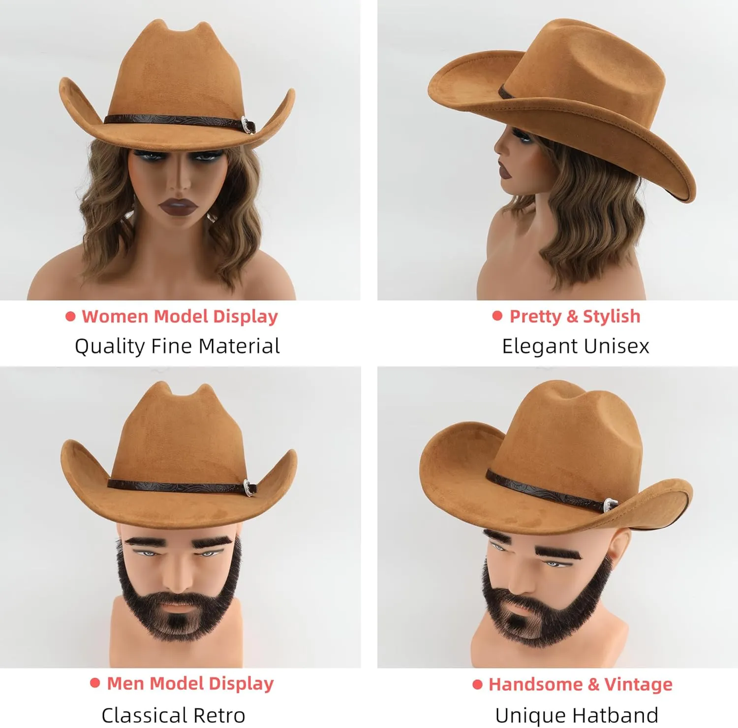 Big Cowboy Hat for Women Men Wide Brim Cowgirls Beach Cattleman Western Cowboys Hat