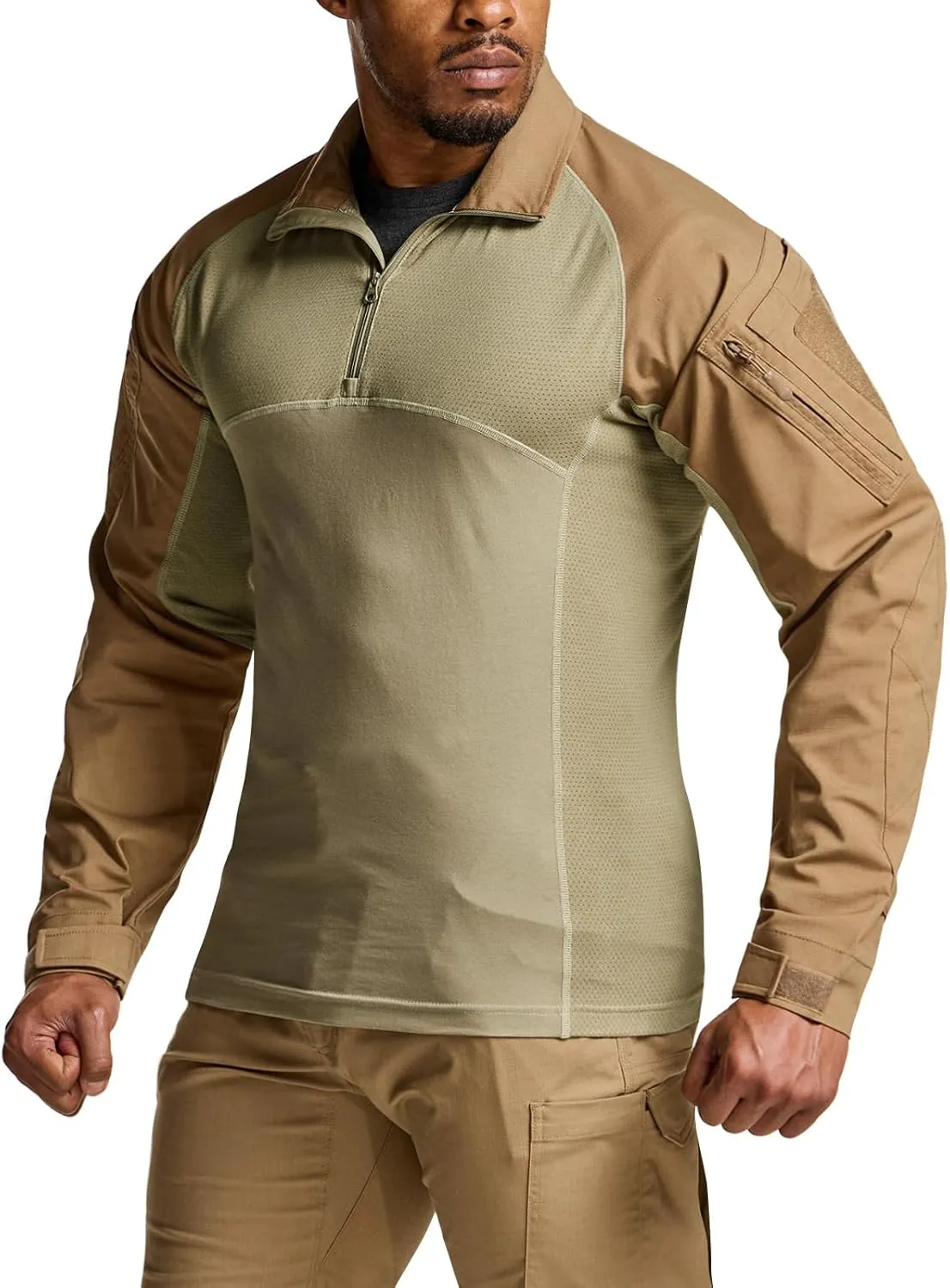 CQR Men's Combat Shirt Tactical 1/4 Zip Long Sleeve Military BDU Shirts Camo EDC Top with Pockets