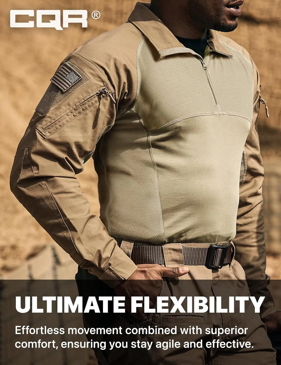 CQR Men's Combat Shirt Tactical 1/4 Zip Long Sleeve Military BDU Shirts Camo EDC Top with Pockets
