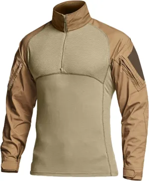 CQR Men's Combat Shirt Tactical 1/4 Zip Long Sleeve Military BDU Shirts Camo EDC Top with Pockets