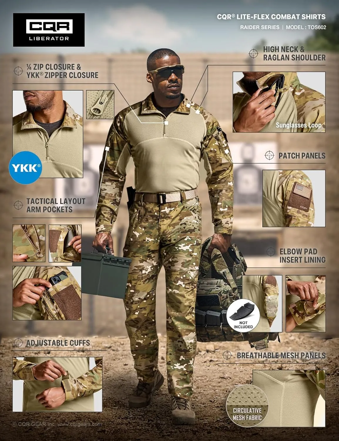 CQR Men's Combat Shirt Tactical 1/4 Zip Long Sleeve Military BDU Shirts Camo EDC Top with Pockets