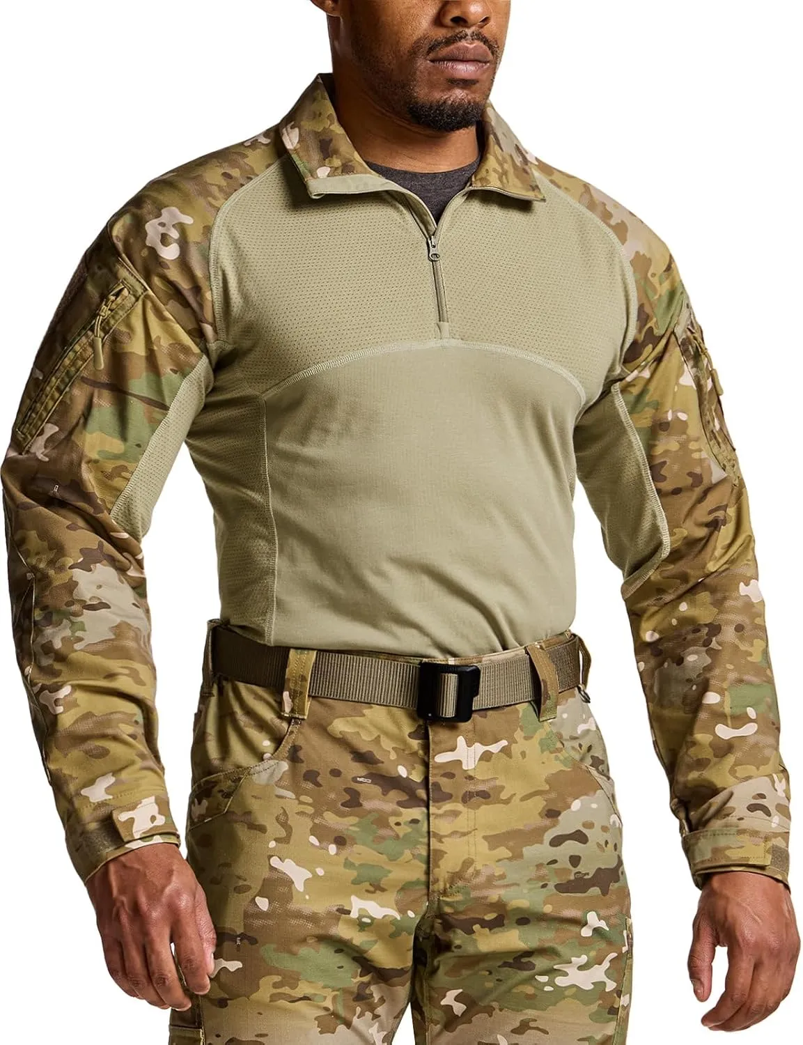 CQR Men's Combat Shirt Tactical 1/4 Zip Long Sleeve Military BDU Shirts Camo EDC Top with Pockets