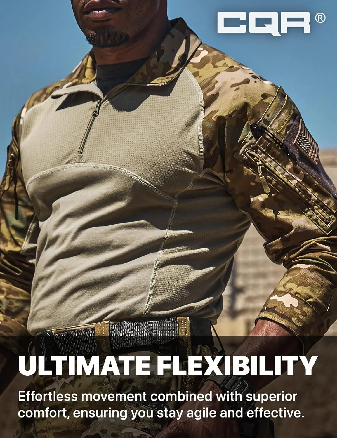 CQR Men's Combat Shirt Tactical 1/4 Zip Long Sleeve Military BDU Shirts Camo EDC Top with Pockets