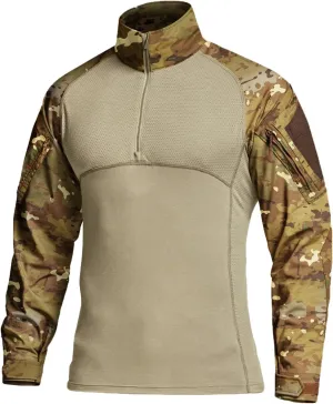 CQR Men's Combat Shirt Tactical 1/4 Zip Long Sleeve Military BDU Shirts Camo EDC Top with Pockets