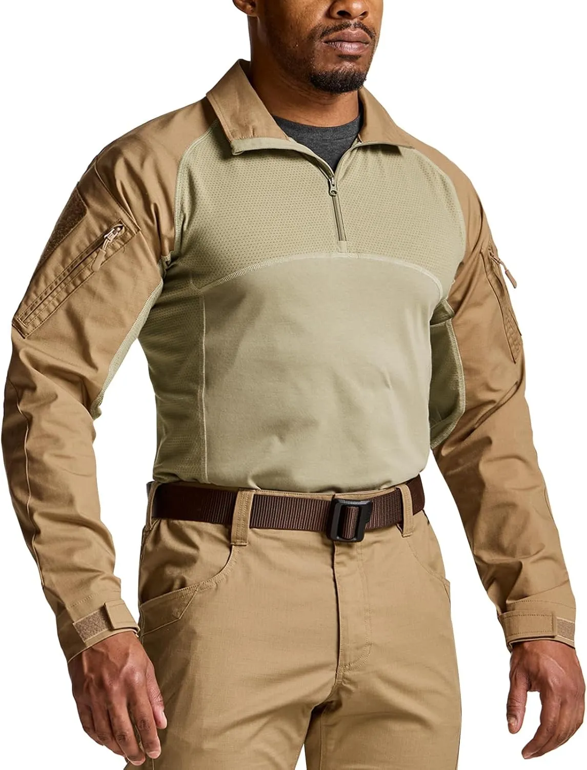 CQR Men's Combat Shirt Tactical 1/4 Zip Long Sleeve Military BDU Shirts Camo EDC Top with Pockets