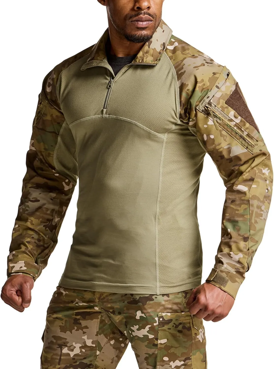 CQR Men's Combat Shirt Tactical 1/4 Zip Long Sleeve Military BDU Shirts Camo EDC Top with Pockets