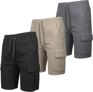 Galaxy by Harvic 3-Pack Men??s Stretch Pull-On Cargo Shorts ?C Elastic Waist, Drawstring, 6 Pockets, 4-Way Flex Fabric (S-2XL)