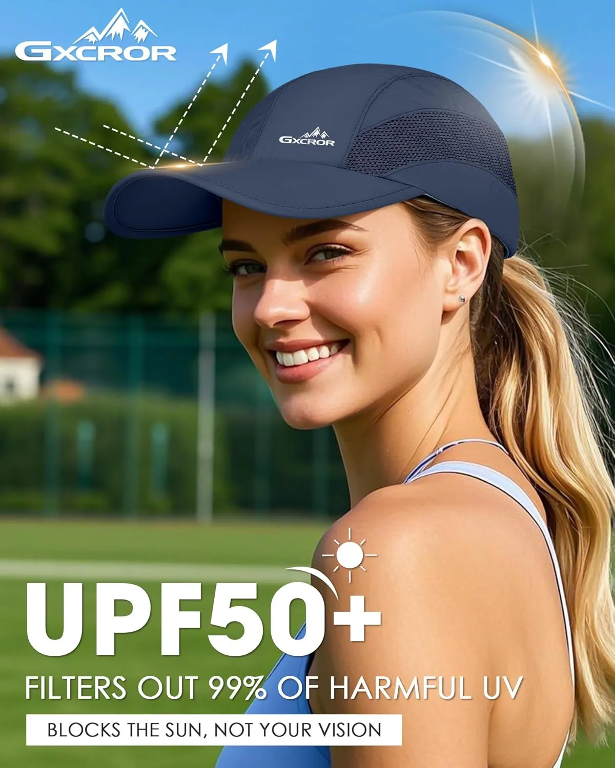 GXCROR Running Hat for Men Women Quick-Dry Baseball Cap UPF50  with Breathable Mesh, Adjustable Hook & Loop for Outdoor