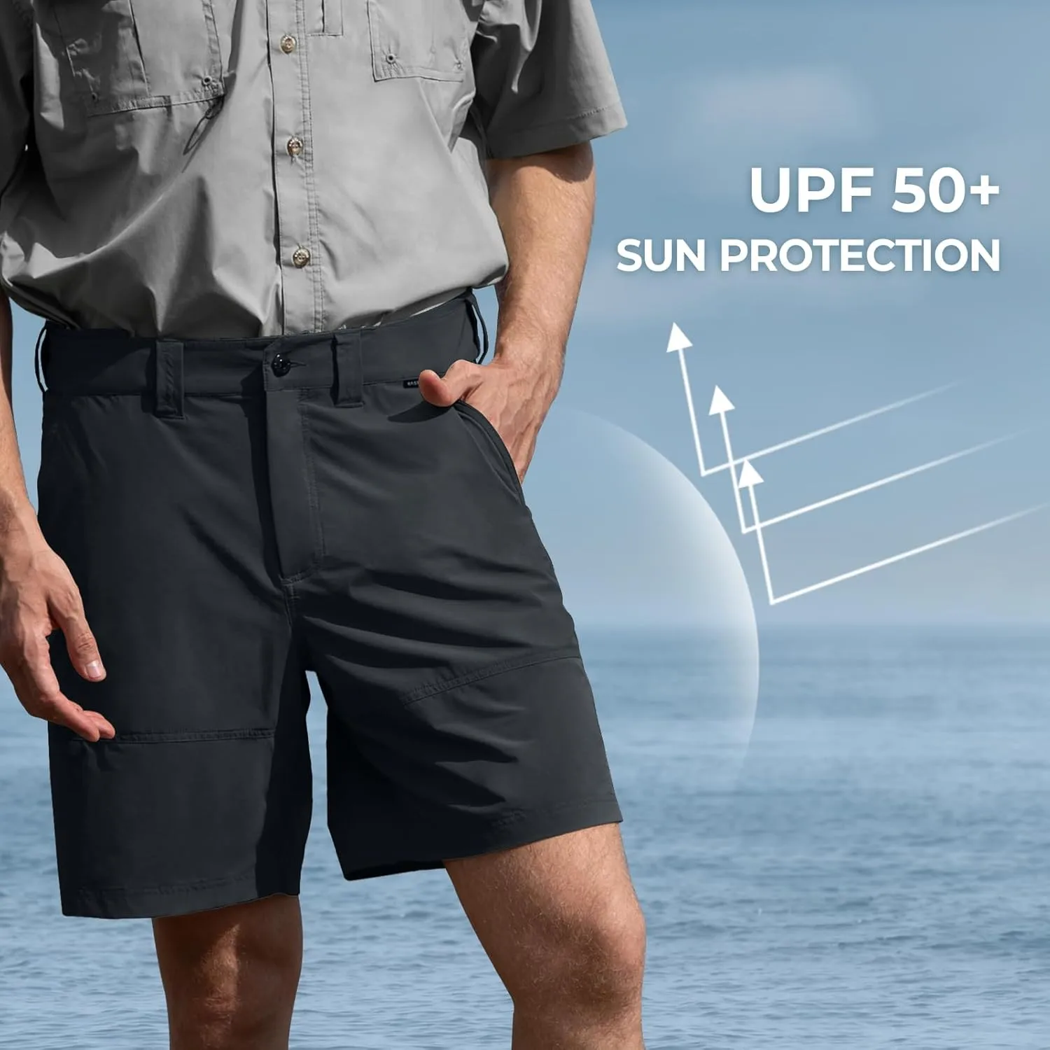 KastKing Cool Caster Men's Fishing Shorts, UPF 50  Hiking Shorts, 10.5?? and 7.5?? Available, Water Repellent, 4-Way Stretch