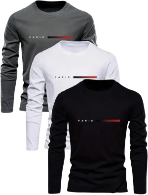 Men's 3 Pack Long Sleeve Shirts Letter Graphic Round Neck Casual T Shirt Top