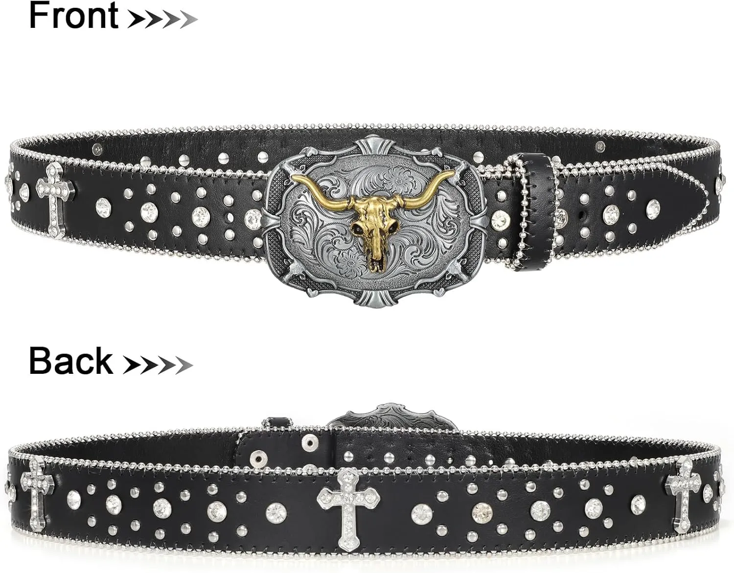 Punk & Cowboy Belts for Men & Women, PU Leather Western Punk Rock Belt with Western Bull Buckle