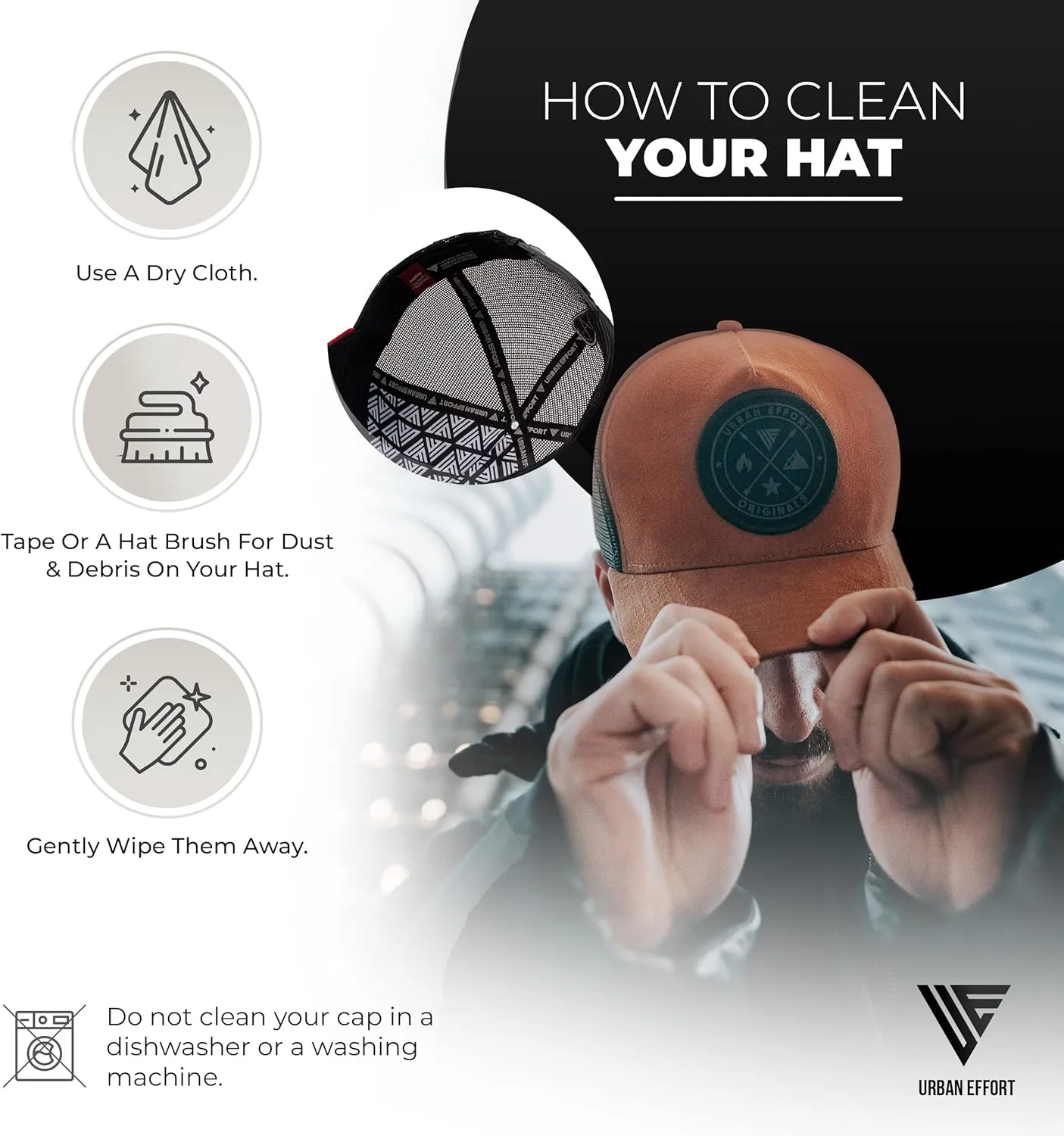 Urban Effort Mesh Back Cap - for Men and Women Baseball Hat 5-Panel Trucker Hat - Great Snapback Closure for Hunting & Hiking