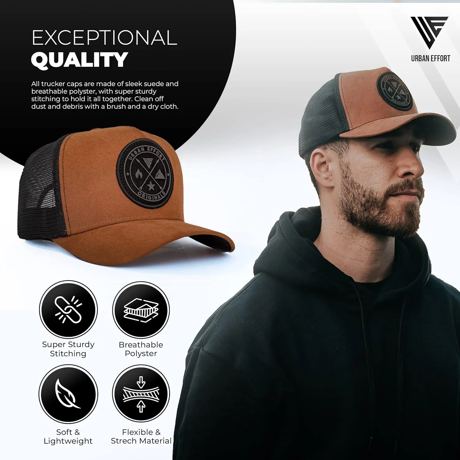 Urban Effort Mesh Back Cap - for Men and Women Baseball Hat 5-Panel Trucker Hat - Great Snapback Closure for Hunting & Hiking