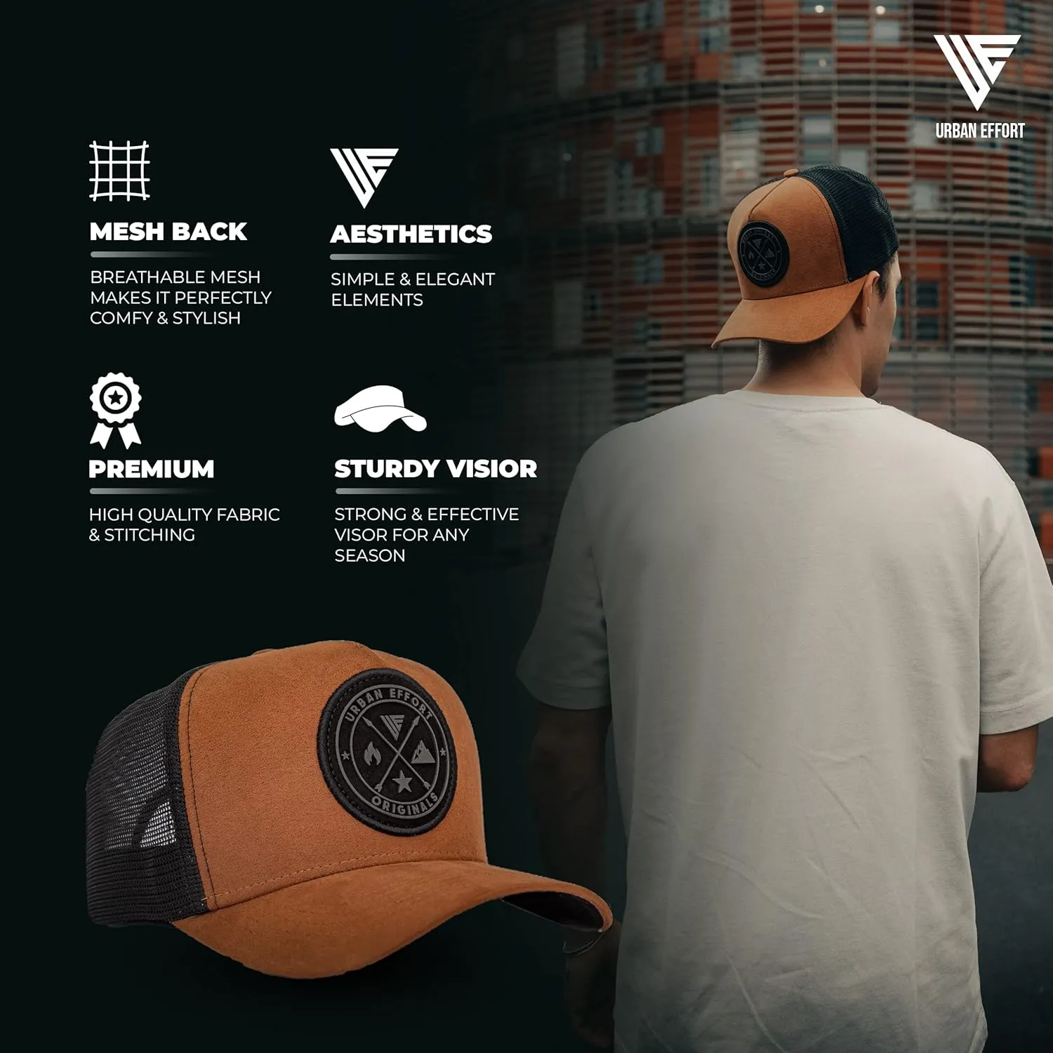 Urban Effort Mesh Back Cap - for Men and Women Baseball Hat 5-Panel Trucker Hat - Great Snapback Closure for Hunting & Hiking